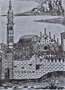 Vista della cupola della Basilica Palladiana in un'antica incisione