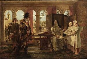 "Boccaccio fa visita alla figlia di Dante", William Bell Scott, XIX sec. Collezione privata. Foto dal web.